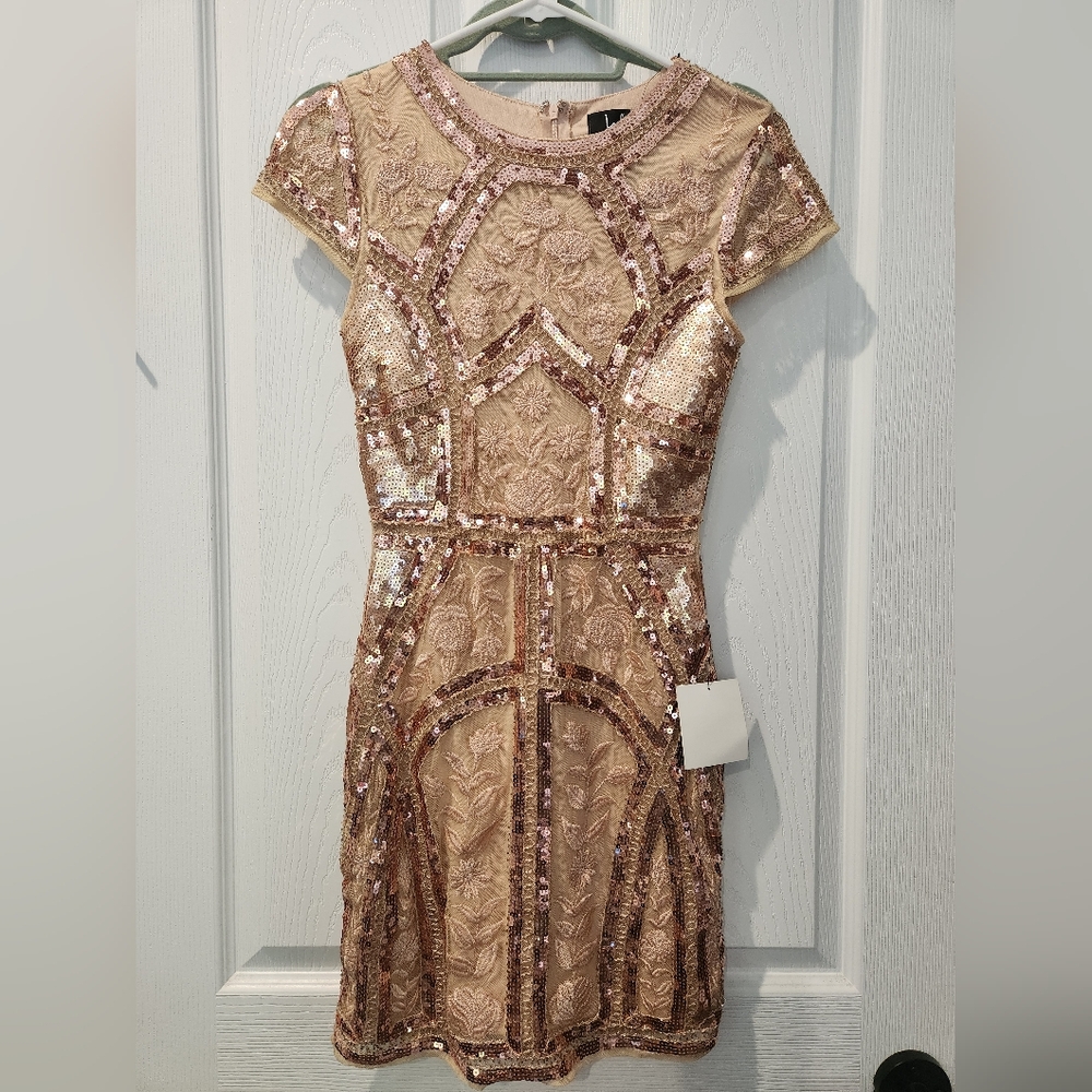 lulus rose gold beaded mini dress xs